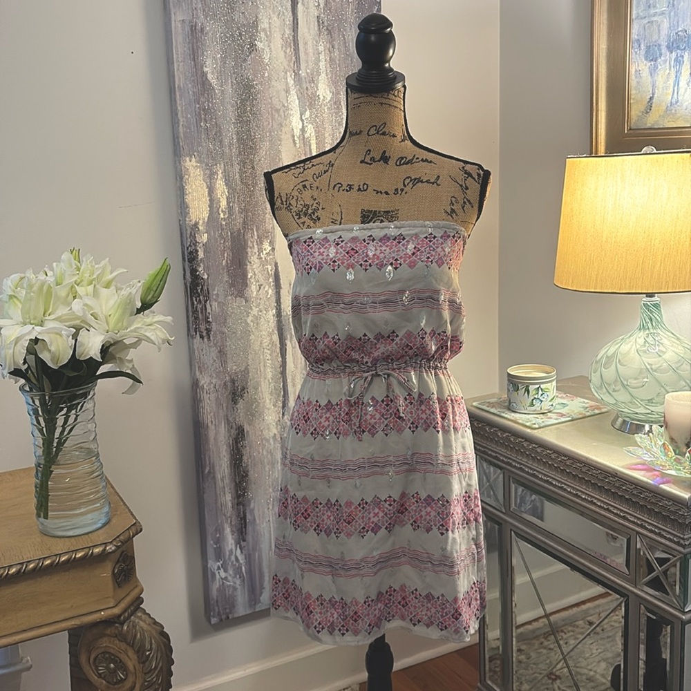 Designer Calypso St. Barth Silk strapless gray purple silver pink sundress XS 2